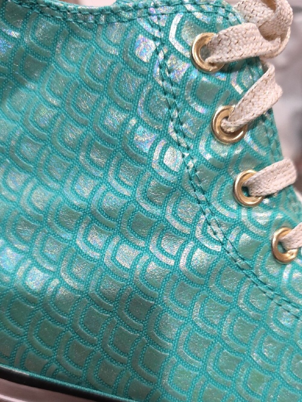 622. Converse Chuck Taylor All Star Teal Turquoise Mermaid Fish Scale High Top S - Picture 8 of 10